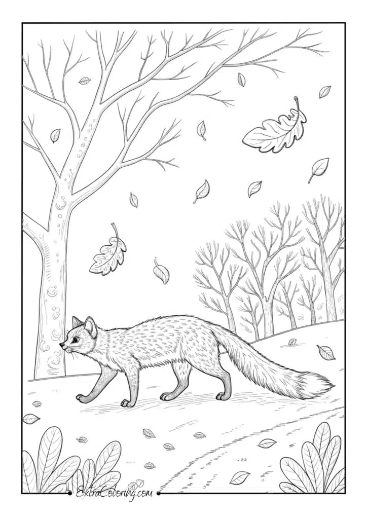 Autumn Cat with Falling Leaves