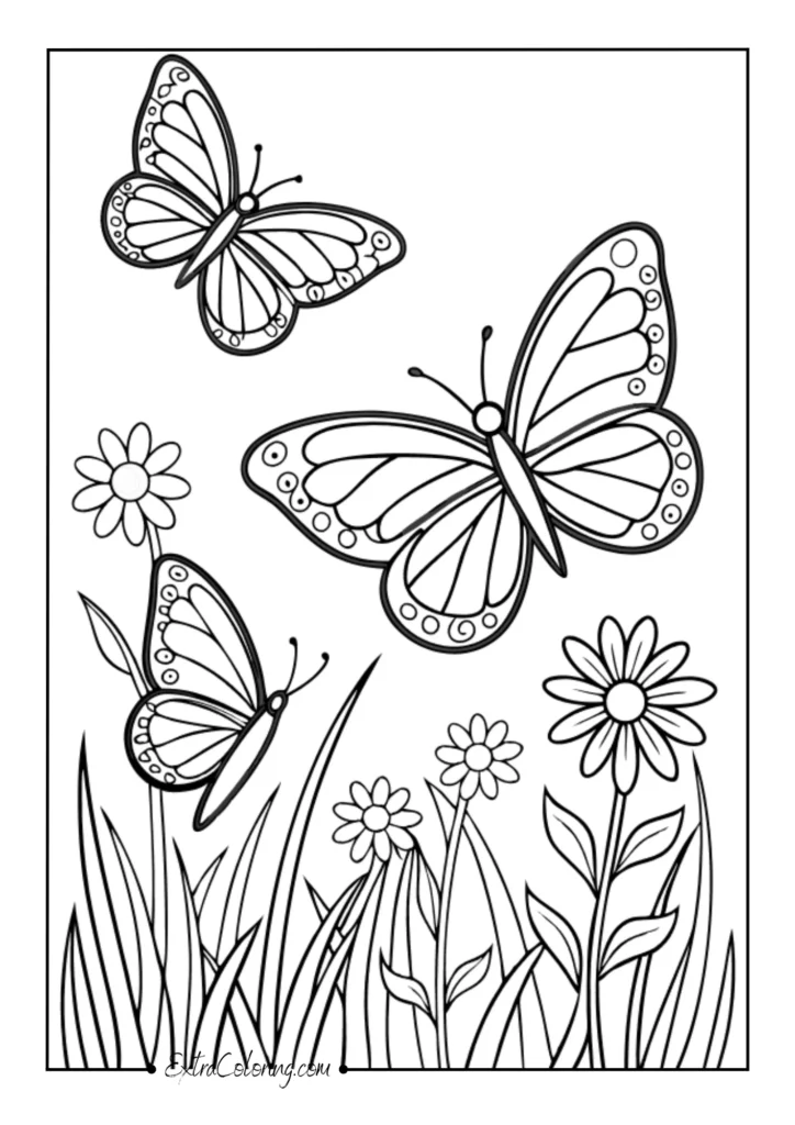 Butterflies in flower fields