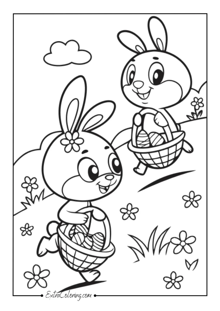 Cute cartoon bunnies delivering eggs