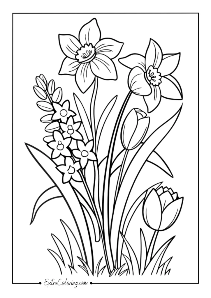 Daffodils, tulips, hyacinths