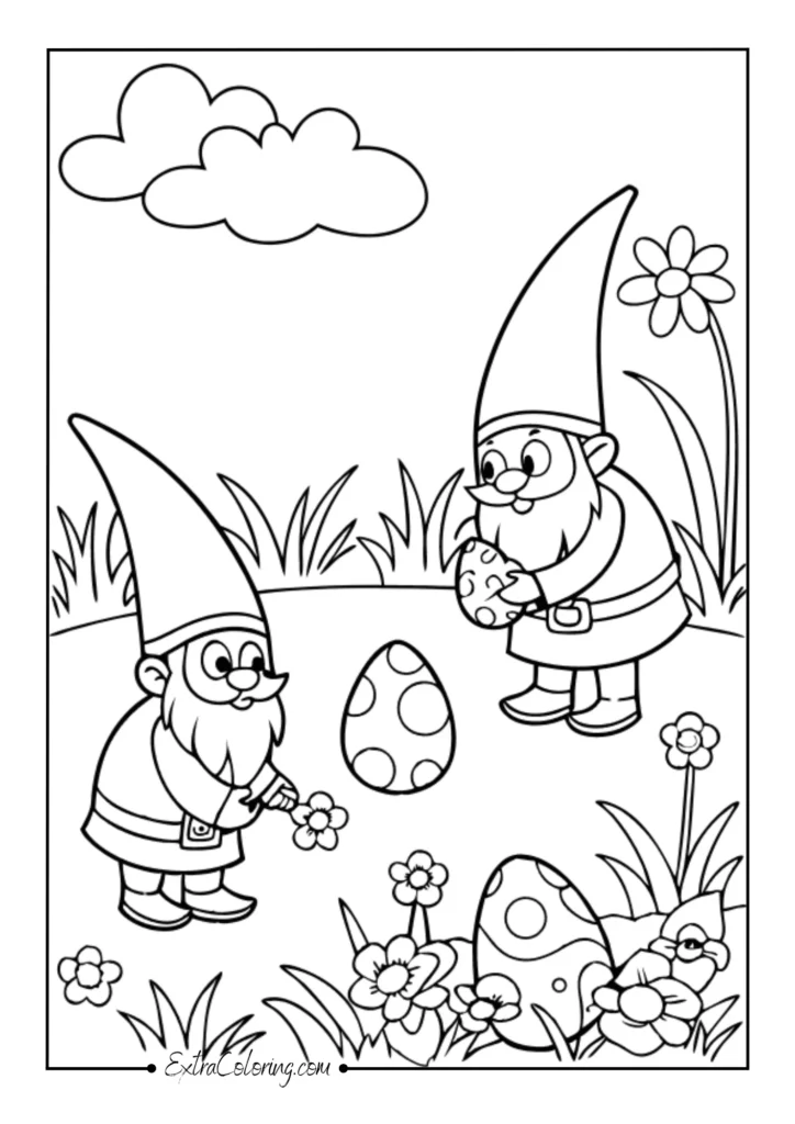 Gnome families in flower gardens