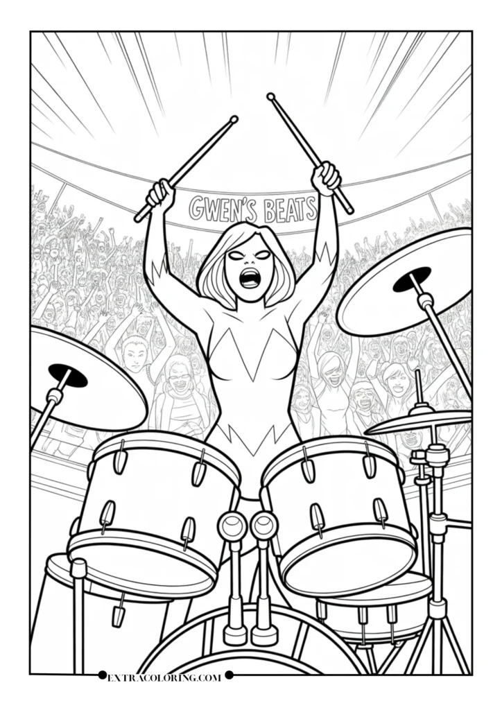 Gwen Stacy Playing the Drums in Her Spider Suit