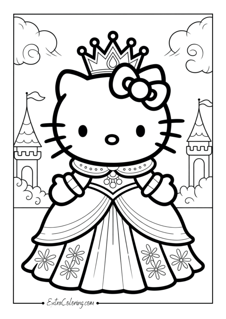Hello Kitty dressed as a princess Coloring Pages
