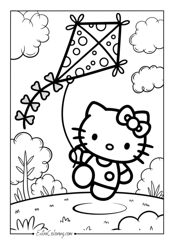 Hello Kitty flying a kite