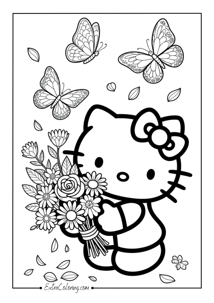Hello Kitty holding a bouquet