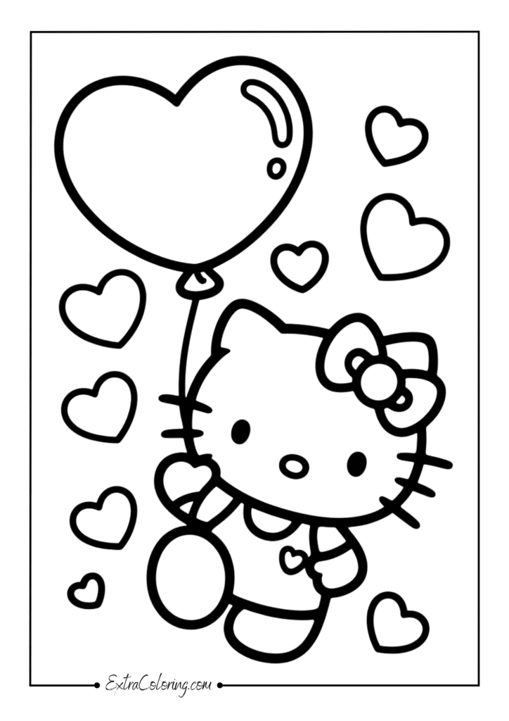 Hello Kitty holding a giant heart-shaped balloon
