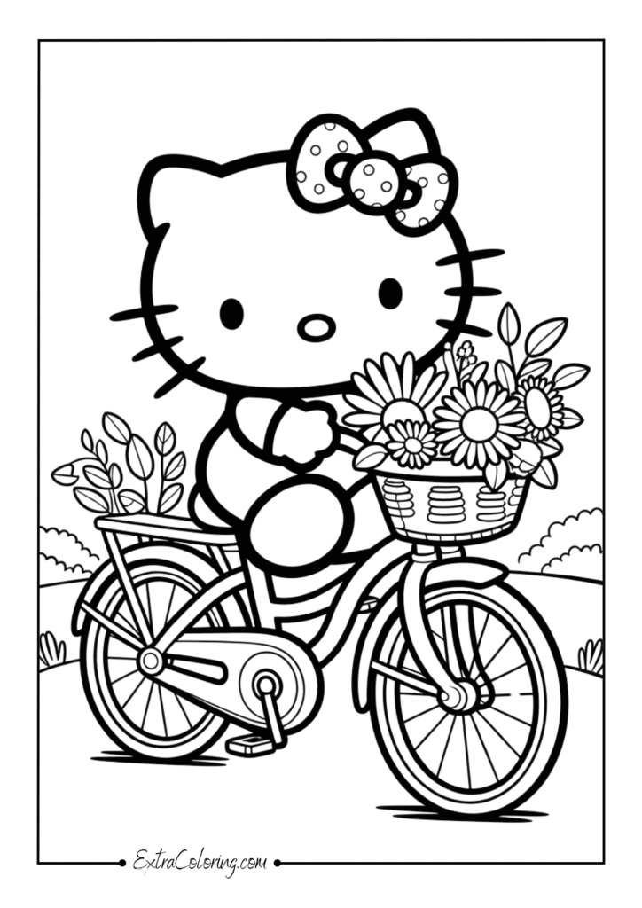 Hello Kitty riding a cute bicycle