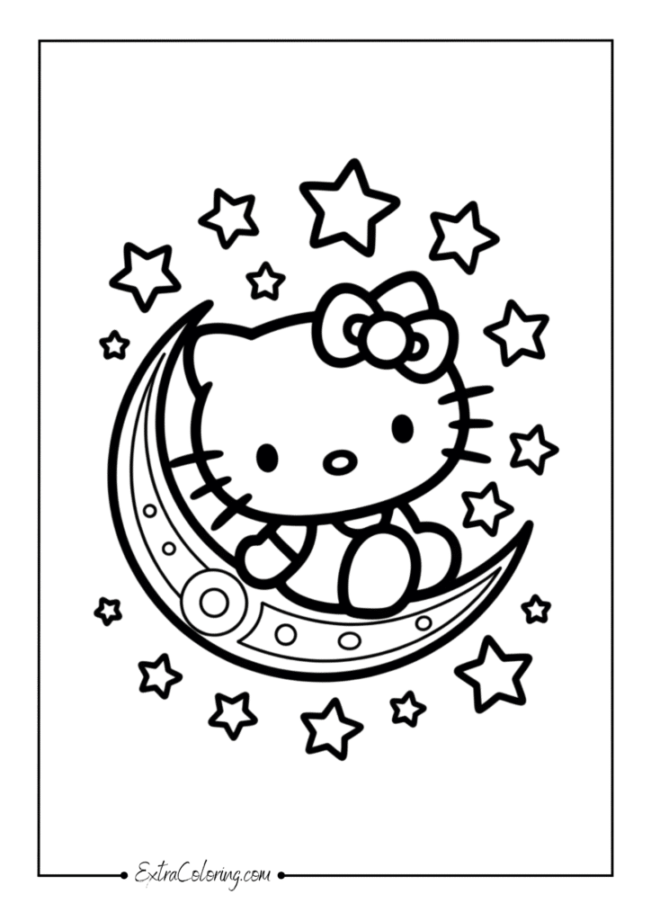 Hello Kitty sitting on a crescent moon