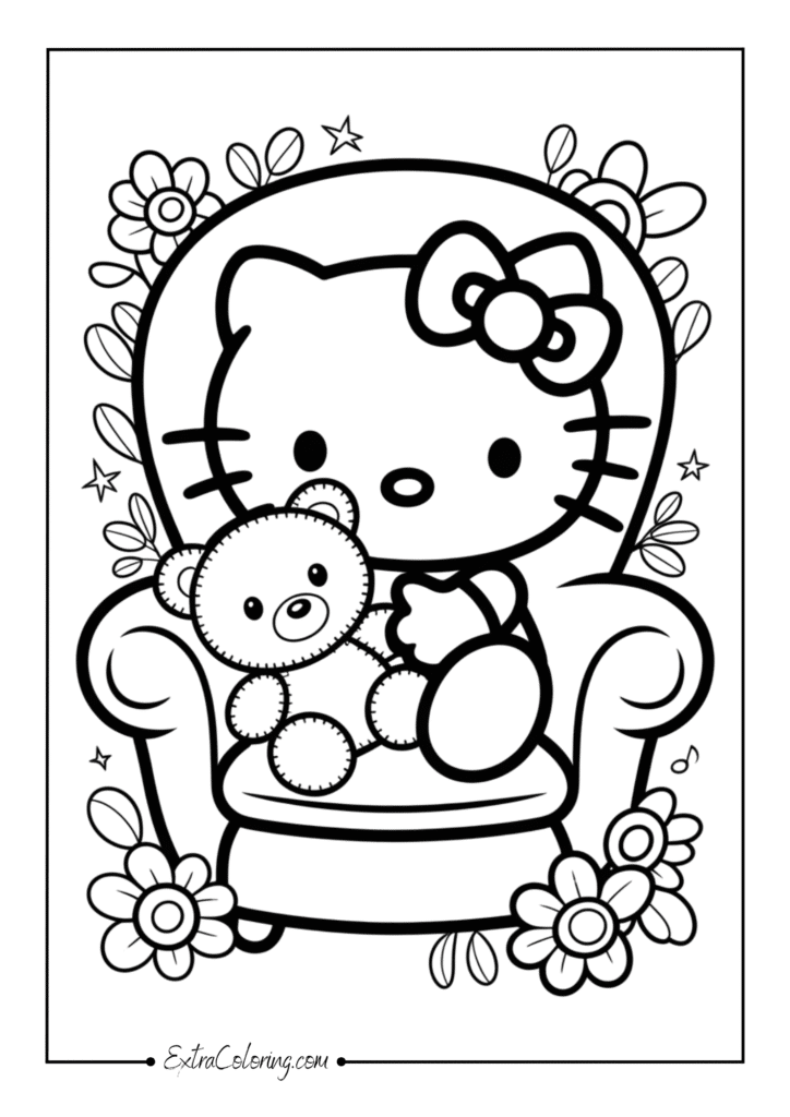 Hello Kitty sitting with a small teddy bear
