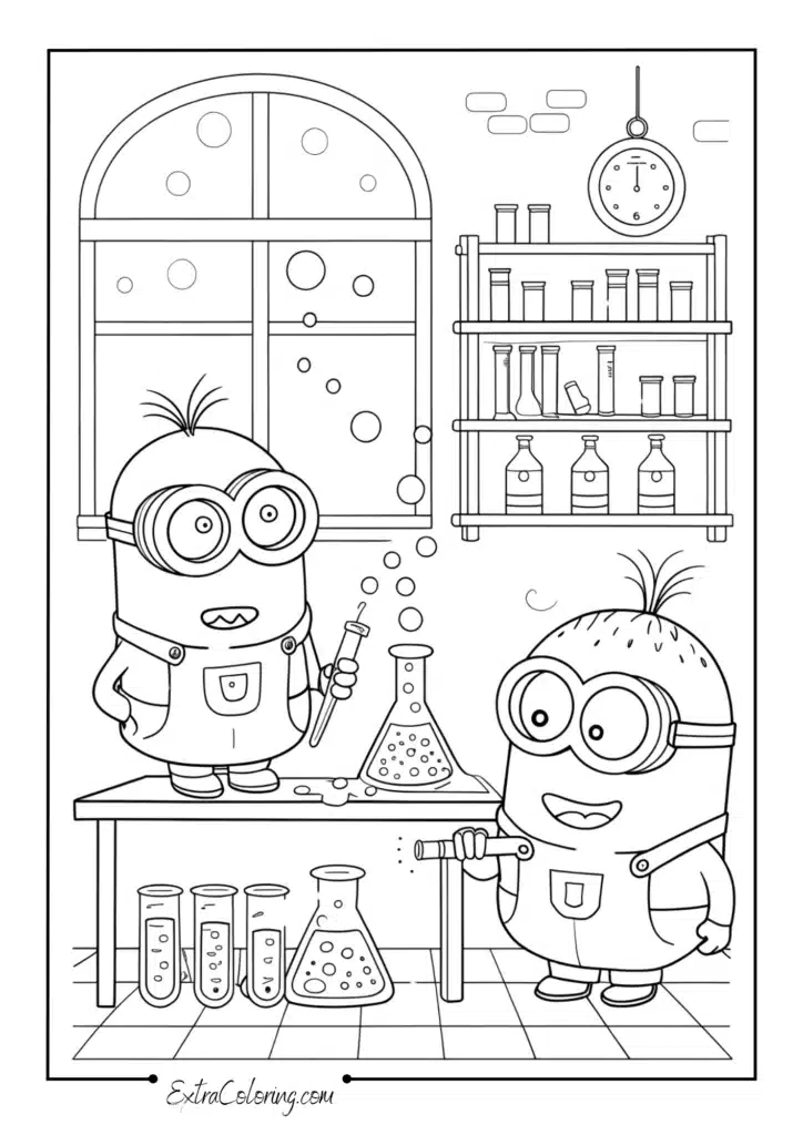 Minions Mixing Potions in Lab
