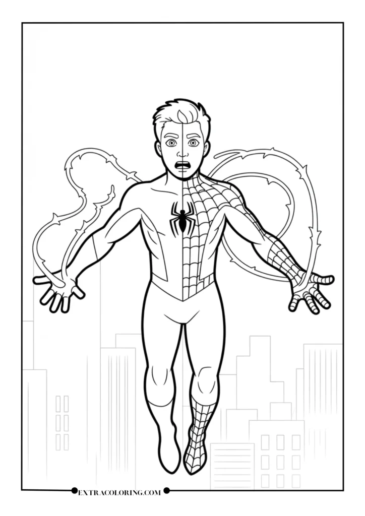 Peter Parker Mid-Suit Change into Spider-Man