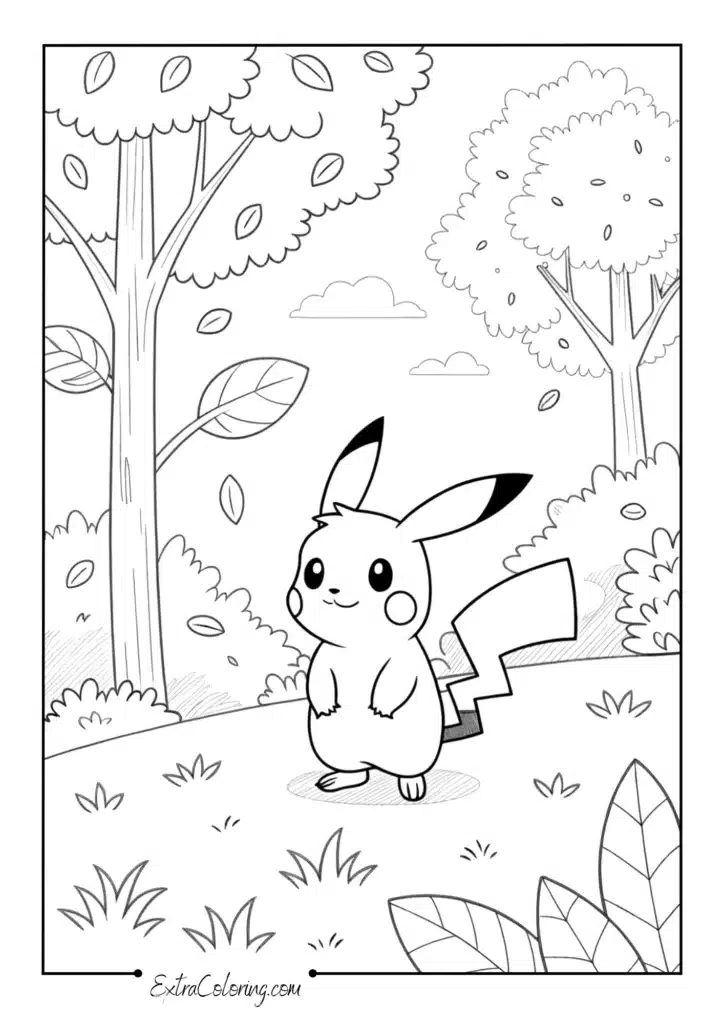 Pikachu in a Forest Scene