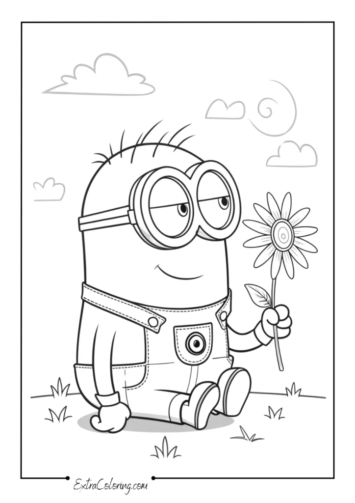 Sitting Peaceful Minion with Flower