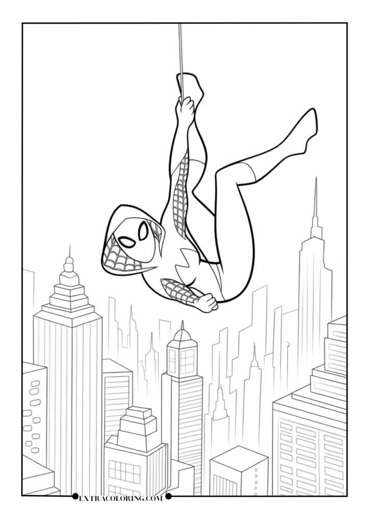 Spider-Gwen Upside Down Swinging with Hood Up