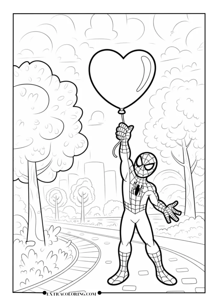 Spider-Man Holding a Balloon in a Park