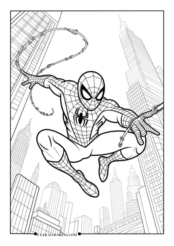 Spider-Man Swinging Over New York City