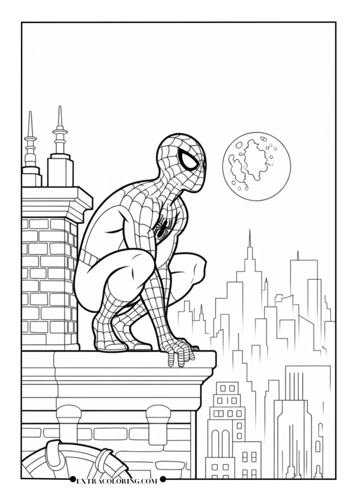 Spider-Man on a Rooftop at Night
