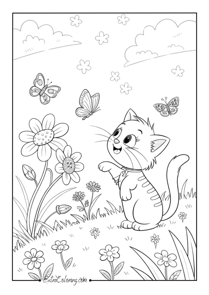 Spring Cat with Butterflies