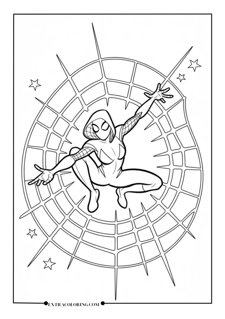 Stylized Abstract Spider-Gwen with Web Background