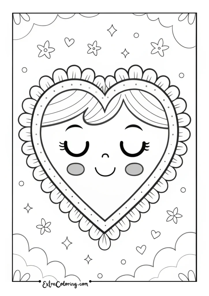 Cute Outlined Heart Face
