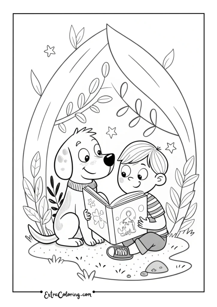 Dog and Child Reading Together